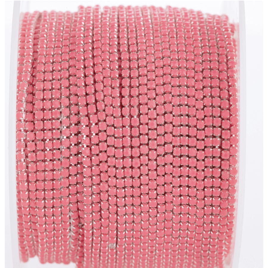 Sundaylace Creations & Bling SS6 Metal Rhinestone Chain Ss6 Acrylic Stone in Bright Neon Pink, Silver Metal Rhinestone Chain