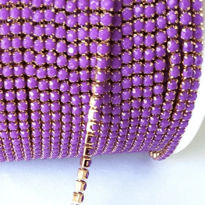 Sundaylace Creations & Bling SS6 Metal Rhinestone Chain Gold Chain- Dark Purple Ss6 Acrylic Stone in Dark Purple, Gold or Silver Metal Rhinestone Chain