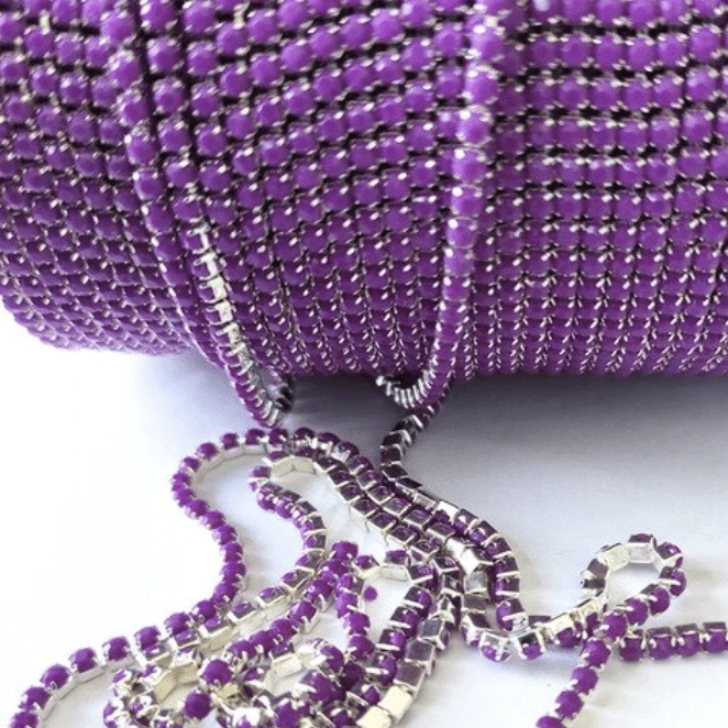 Sundaylace Creations & Bling SS6 Metal Rhinestone Chain Silver Chain- Dark Purple Ss6 Acrylic Stone in Dark Purple, Gold or Silver Metal Rhinestone Chain