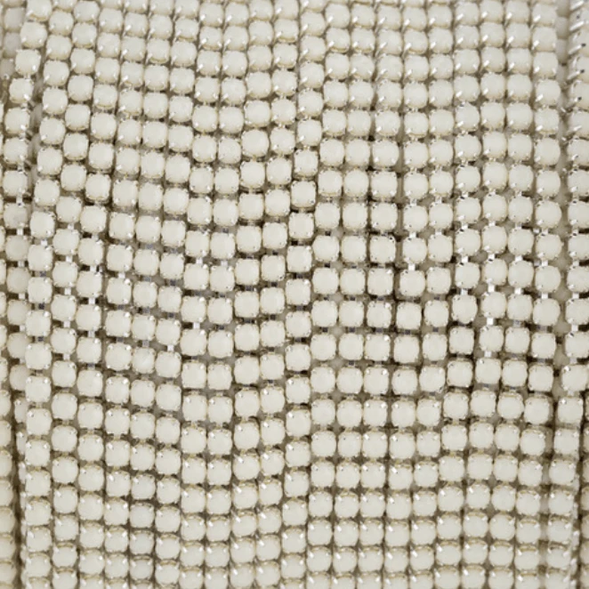 Sundaylace Creations & Bling SS6 Metal Rhinestone Chain Ss6 Acrylic Stone in Ivory White, Silver Metal Rhinestone Chain