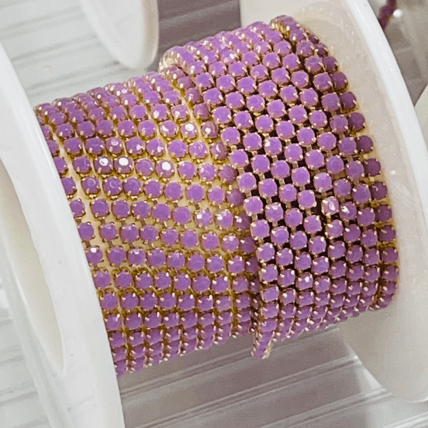 Sundaylace Creations & Bling SS6 Metal Rhinestone Chain Ss6 Acrylic Stone in Lilac Light Purple, Gold Metal Rhinestone Chain (Sold in 36")