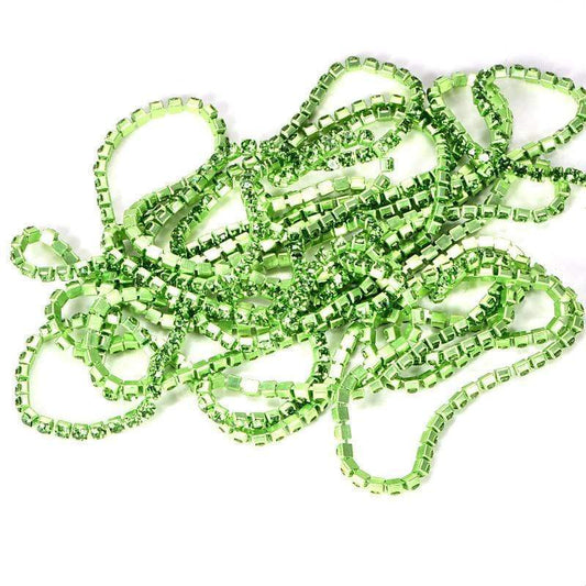 Sundaylace Creations & Bling SS6 Metal Rhinestone Chain Ss6 Apple Green Stone, on BRIGHT GREEN Coloured Metal Rhinestone Chain