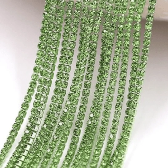 Sundaylace Creations & Bling SS6 Metal Rhinestone Chain Ss6 Apple Green Stone, on BRIGHT GREEN Coloured Metal Rhinestone Chain