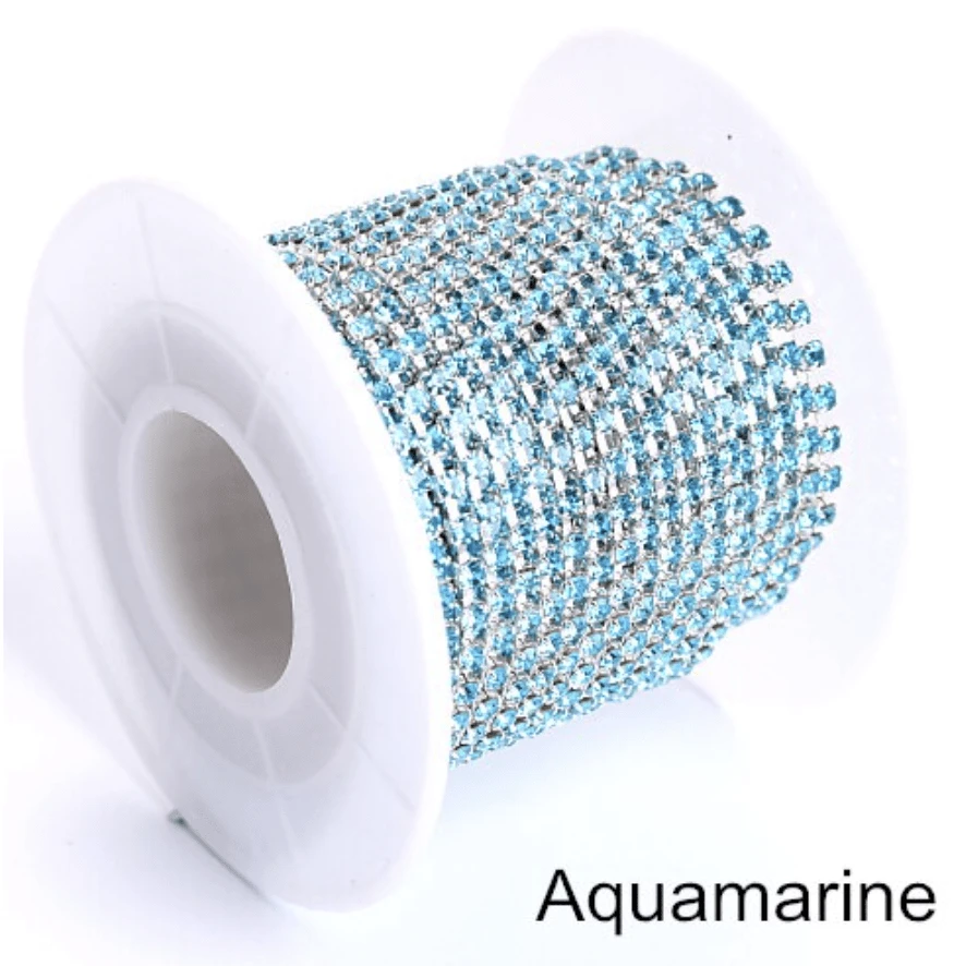 Sundaylace Creations & Bling SS6 Metal Rhinestone Chain Silver- Sparse Chain Ss6 Aqua Rhinestone Metal Chain Rope in Gold and Silver