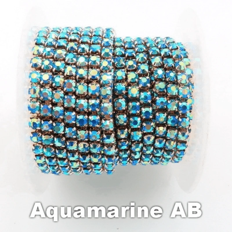 Sundaylace Creations & Bling SS6 Metal Rhinestone Chain Ss6 Aquamarine AB Rhinestone with Rose Gold/Champagne Dense Chain, Rhinestone Metal Chain