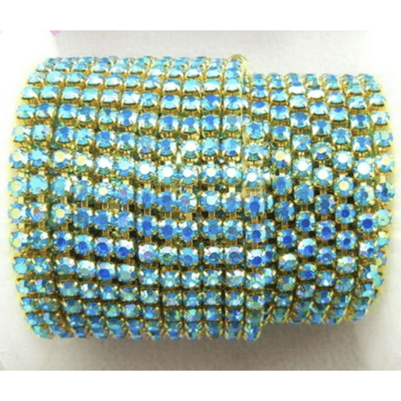 Sundaylace Creations & Bling SS6 Metal Rhinestone Chain Ss6 Aquamarine Blue AB, GOLD Rhinestone Metal Chain