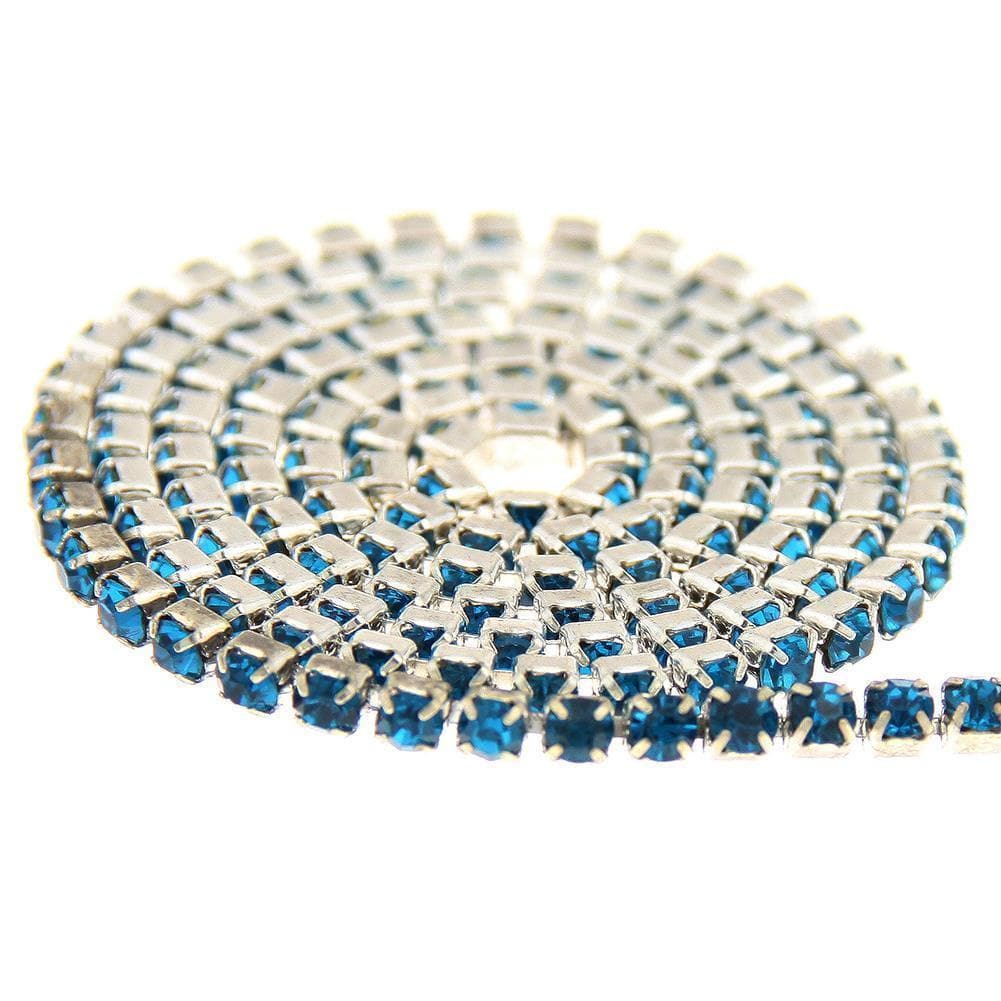 Ss6 Blue Zircon on SILVER Metal Rhinestone Chain SS6 Metal Rhinestone Chain