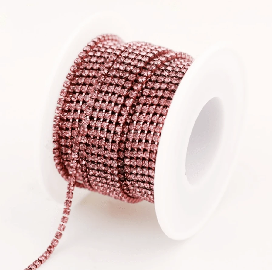 Sundaylace Creations & Bling SS6 Metal Rhinestone Chain Ss6 Burgundy/Purple Stone, on Burgundy Coloured Metal Rhinestone Chain