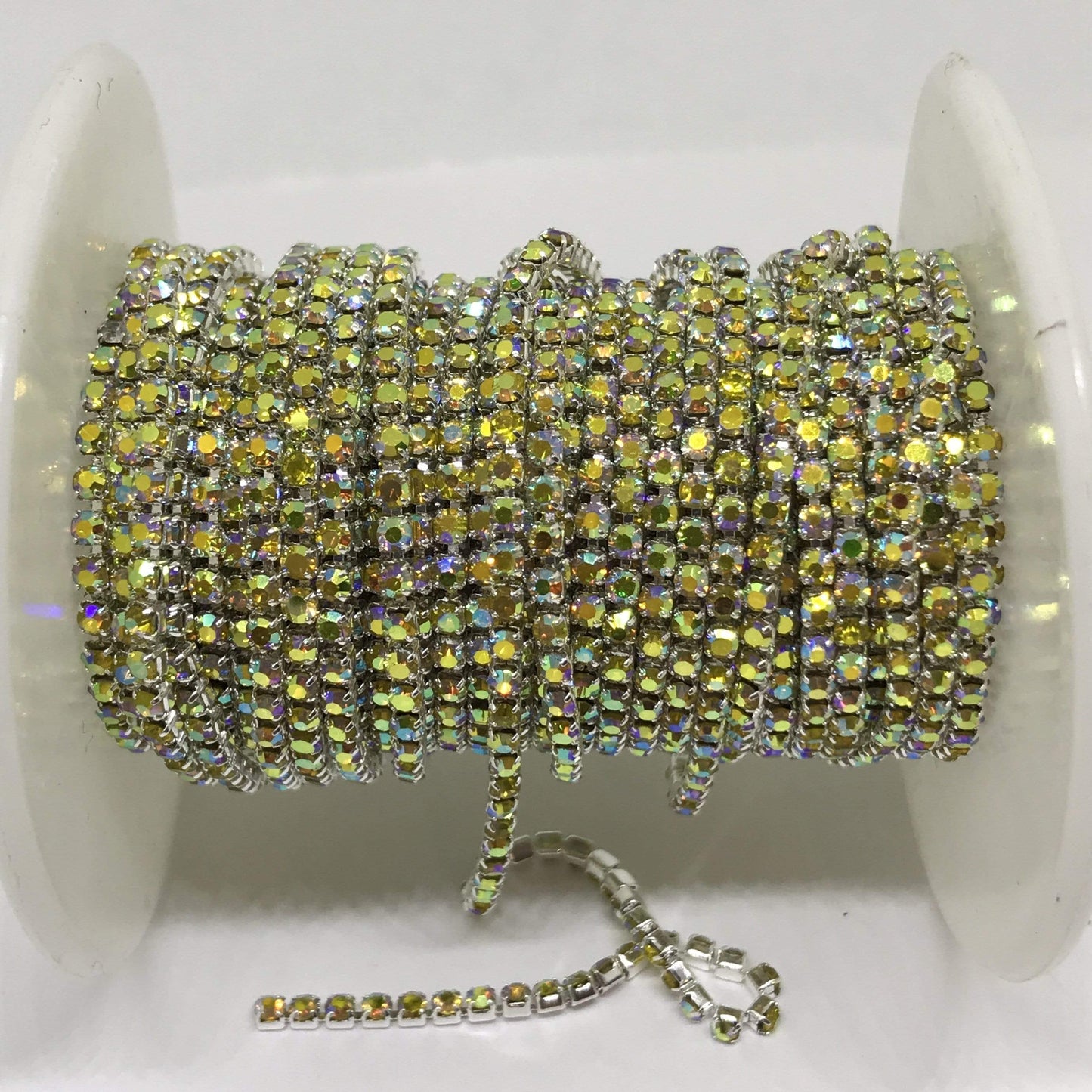 Sundaylace Creations & Bling SS6 Metal Rhinestone Chain Ss6 Citron Yellow AB Rhinestone with Silver Chain, Rhinestone Metal Chain