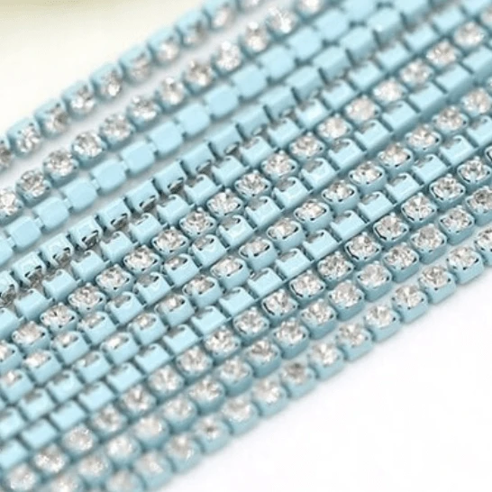 Sundaylace Creations & Bling SS6 Metal Rhinestone Chain Ss6 Clear Stone on ICE BLUE AQUA Coloured Metal Rhinestone Chain *NEW*