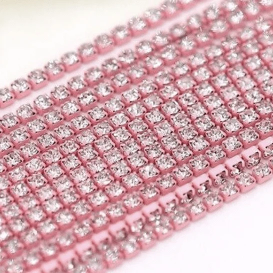 Sundaylace Creations & Bling SS6 Metal Rhinestone Chain Ss6 Clear Stone on PINK Coloured Metal Rhinestone Chain *NEW*