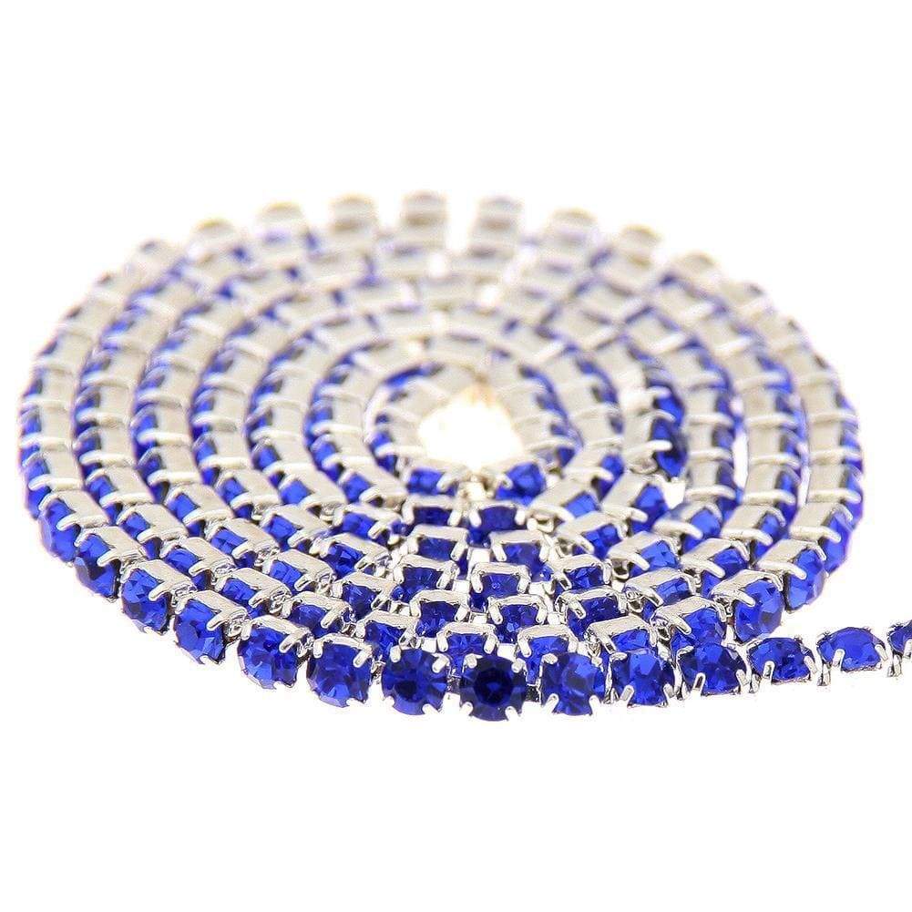 Ss6 Cobalt Blue on SILVER Metal Rhinestone Chain (Sold in 36") SS6 Metal Rhinestone Chain