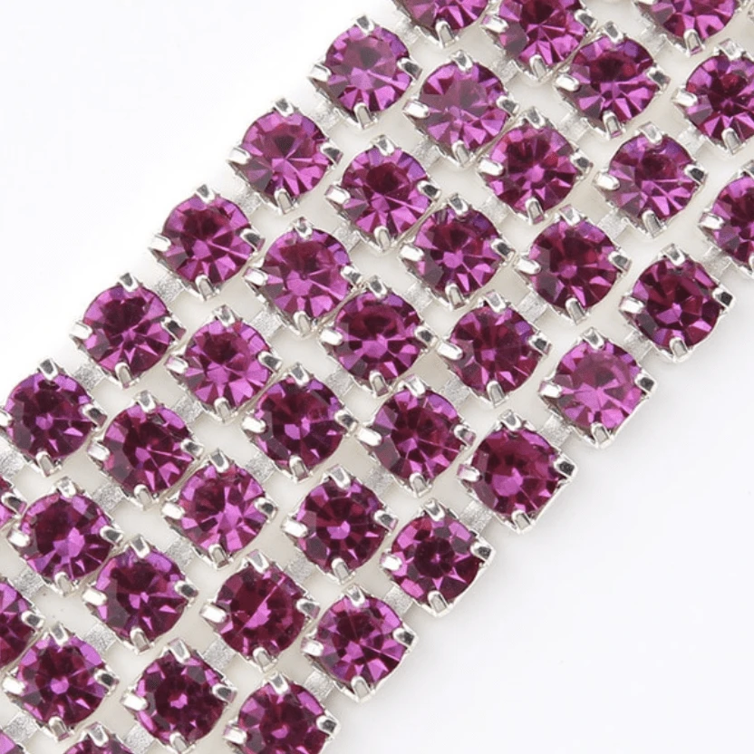 Dark Red / Silver Ss6 Dark Red on SILVER Metal Rhinestone Chain (Sold in 36") SS6 Metal Rhinestone Chain