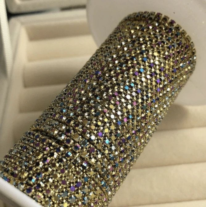 Sundaylace Creations & Bling SS6 Metal Rhinestone Chain Ss6 Gold IRIS Rainbow Metallic on Gold Metal Rhinestone Chain, Sold per yard