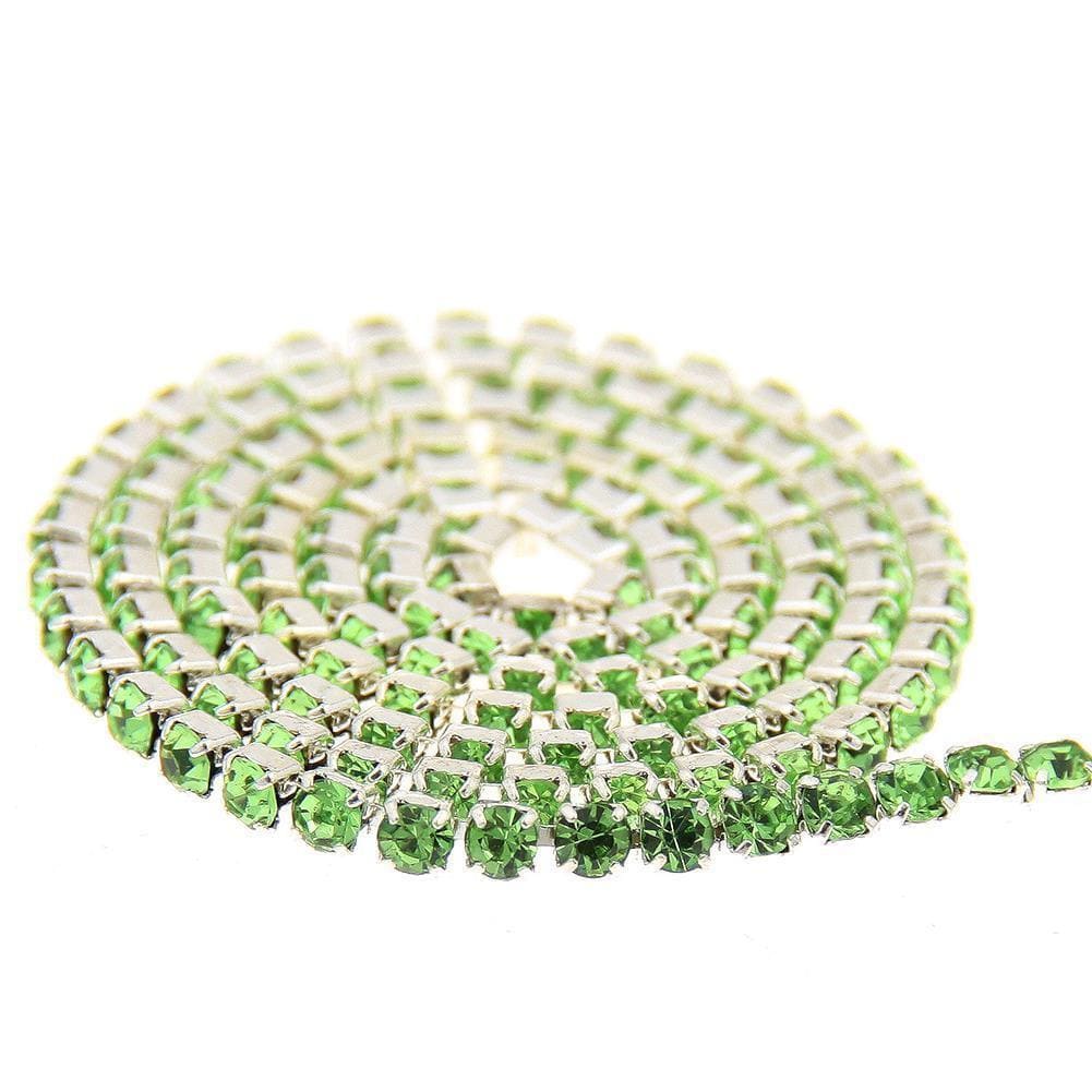 Ss6 Light Green on SILVER Metal Rhinestone Chain (Sold in 36") SS6 Metal Rhinestone Chain