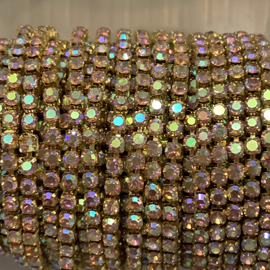 Sundaylace Creations & Bling SS6 Metal Rhinestone Chain Ss6 Gold Light Peach AB Ss6 Light Peach AB (Silk AB) Rhinestone with Silver/Gold Rhinestone Metal Chain