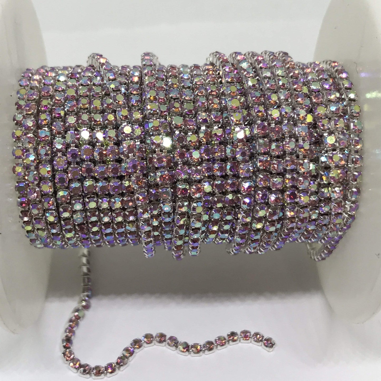 Sundaylace Creations & Bling SS6 Metal Rhinestone Chain Ss6 Light Pink AB, Rhinestone with Silver Chain, Rhinestone Metal Chain