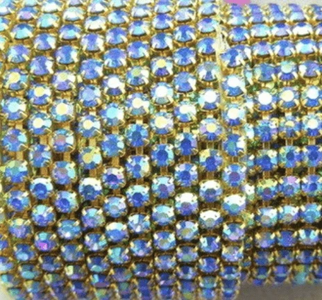 Ss6 Light Sapphire AB Rhinestone with Silver Chain, Rhinestone Metal Chain SS6 Metal Rhinestone Chain