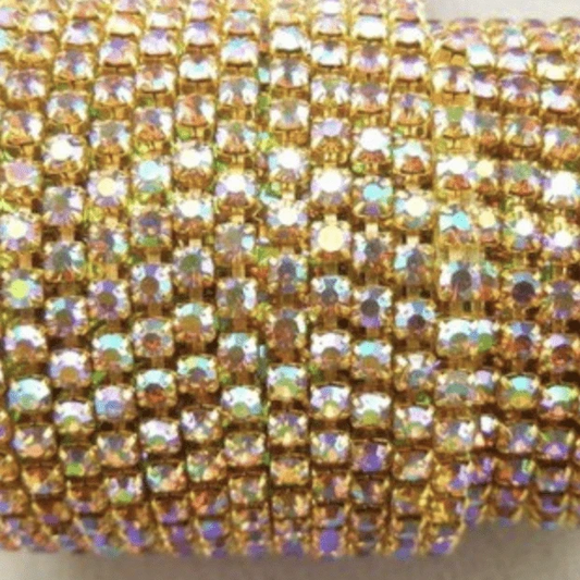 Sundaylace Creations & Bling SS6 Metal Rhinestone Chain Ss6 Ligth Topaz AB on Gold Ss6 Light Topaz AB Stone Rhinestone with Silver/Gold Chain, Rhinestone Metal Chain