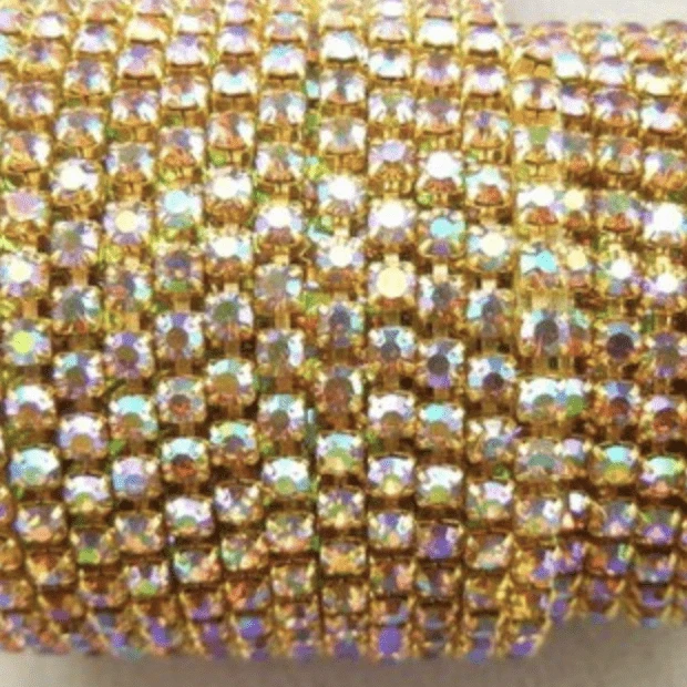 Sundaylace Creations & Bling SS6 Metal Rhinestone Chain Ss6 Ligth Topaz AB on Gold Ss6 Light Topaz AB Stone Rhinestone with Silver/Gold Chain, Rhinestone Metal Chain