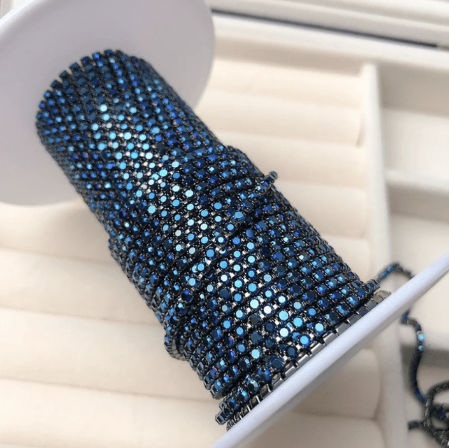 Sundaylace Creations & Bling SS6 Metal Rhinestone Chain Ss6 Metallic Navy Blue Stone on Gunmetal Metal Rhinestone Chain