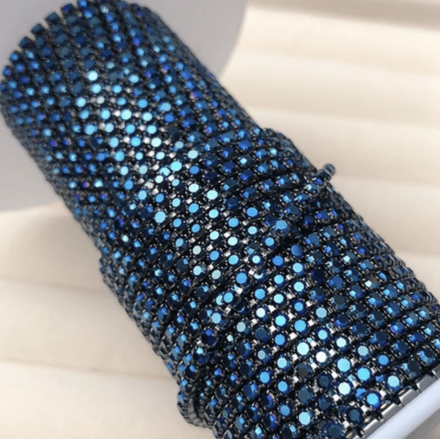 Sundaylace Creations & Bling SS6 Metal Rhinestone Chain Ss6 Metallic Navy Blue Stone on Gunmetal Metal Rhinestone Chain