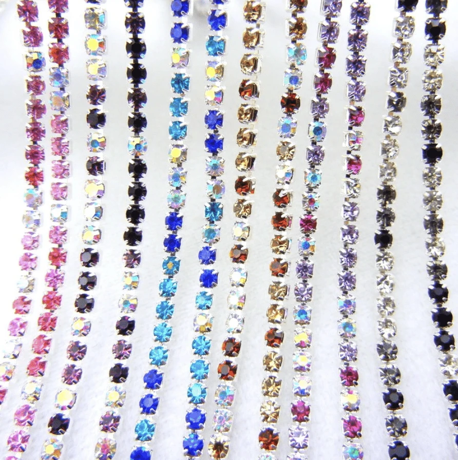 Sundaylace Creations & Bling Ss6 Mixed Rhinestone Stones, Silver Rhinestone Metal Chain
