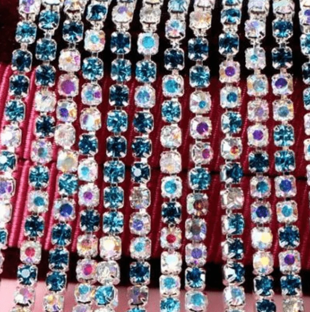 Sundaylace Creations & Bling SS6 Metal Rhinestone Chain Royal blue-Aqua-AB Mix Ss6 Mixed Rhinestone Stones, Silver Rhinestone Metal Chain