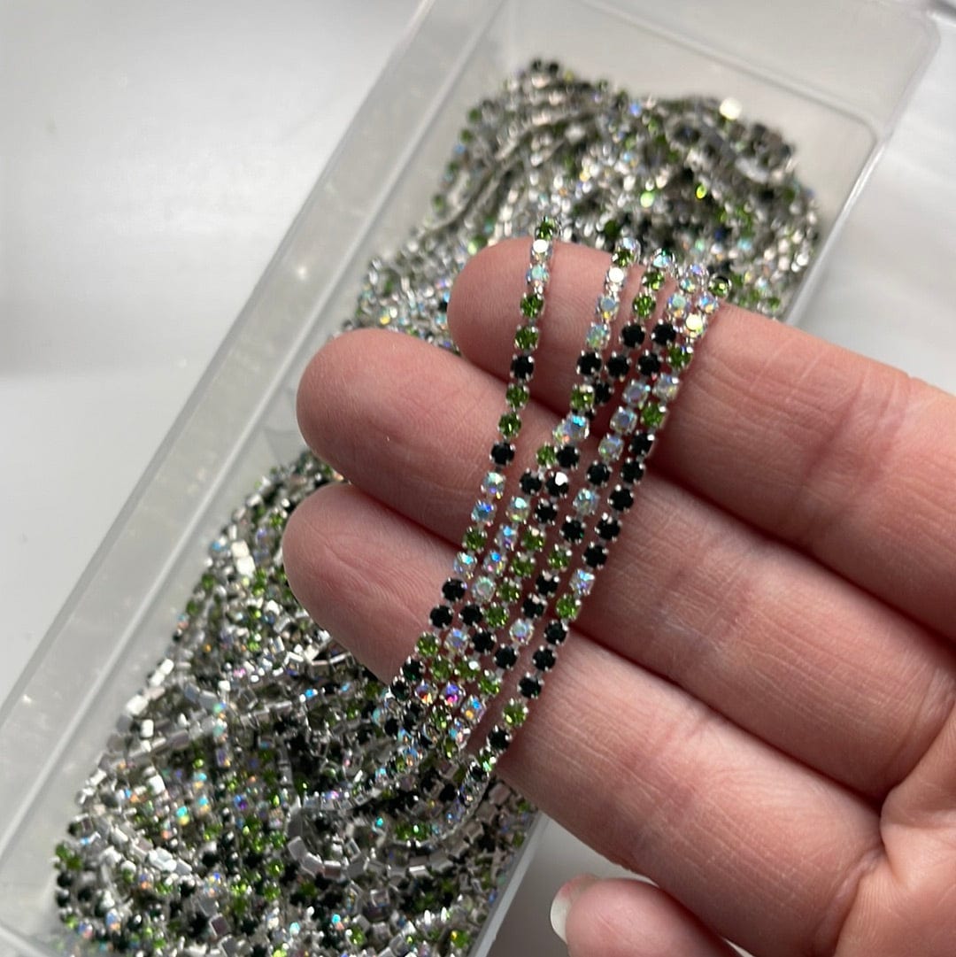 Sundaylace Creations & Bling SS6 Metal Rhinestone Chain Ss6 Mixed Rhinestone Stones, Silver Rhinestone Metal Chain
