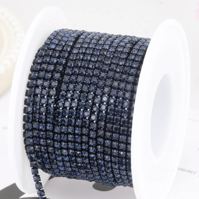 Sundaylace Creations & Bling SS6 Metal Rhinestone Chain Ss6 Montana Blue on Dark Navy Blue Coloured Metal Rhinestone Chain *Rare*