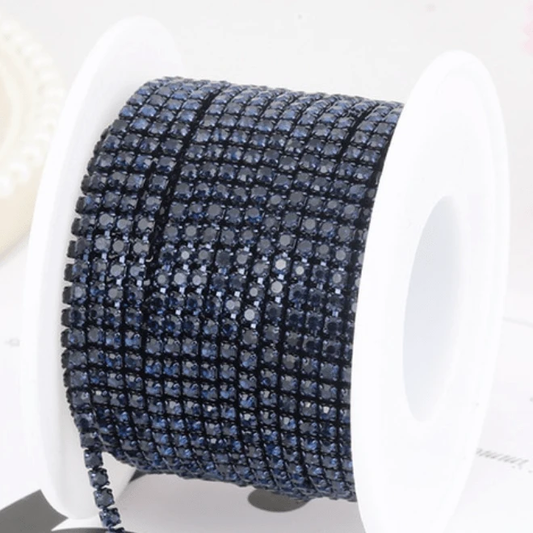 Sundaylace Creations & Bling SS6 Metal Rhinestone Chain Ss6 Montana Blue on Dark Navy Blue Coloured Metal Rhinestone Chain *Rare*