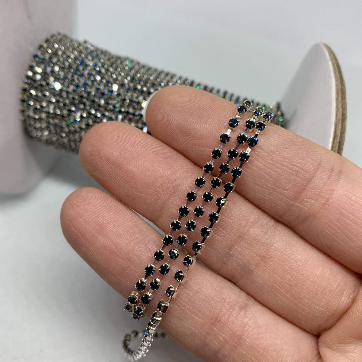 Sundaylace Creations & Bling SS6 Metal Rhinestone Chain Ss6 Montana Dark Blue Stone in Silver Sparse Metal Rhinestone Chain