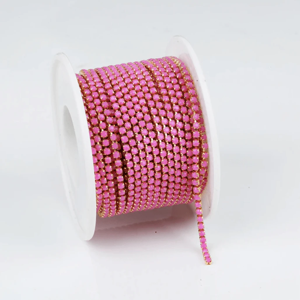 Ss6 Mulberry Pink Purple Pastel Acrylic, Gold Metal Rhinestone Chain (Sold in 36") SS6 Metal Rhinestone Chain