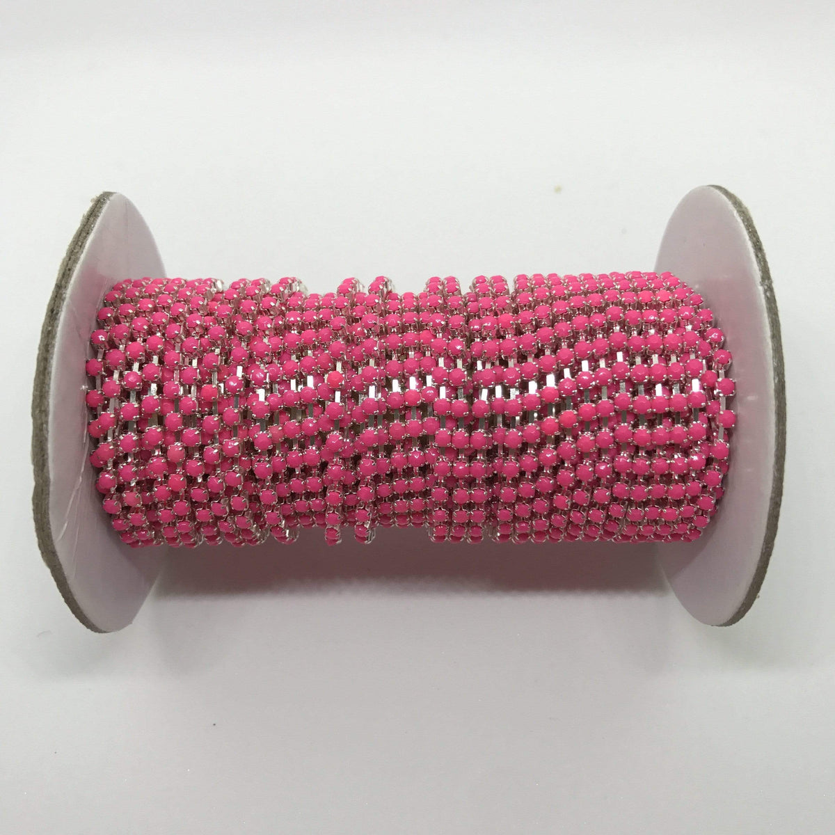 Sundaylace Creations & Bling SS6 Metal Rhinestone Chain Ss6 Neon Pink Acrylic on Silver Rhinestone Metal Rope Chain, Sold in yard