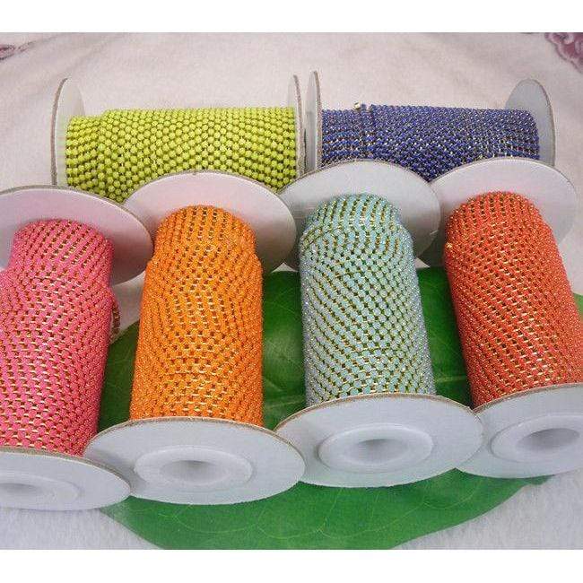 Sundaylace Creations & Bling SS6 Metal Rhinestone Chain Ss6 Neon Pink Acrylic on Silver Rhinestone Metal Rope Chain, Sold in yard