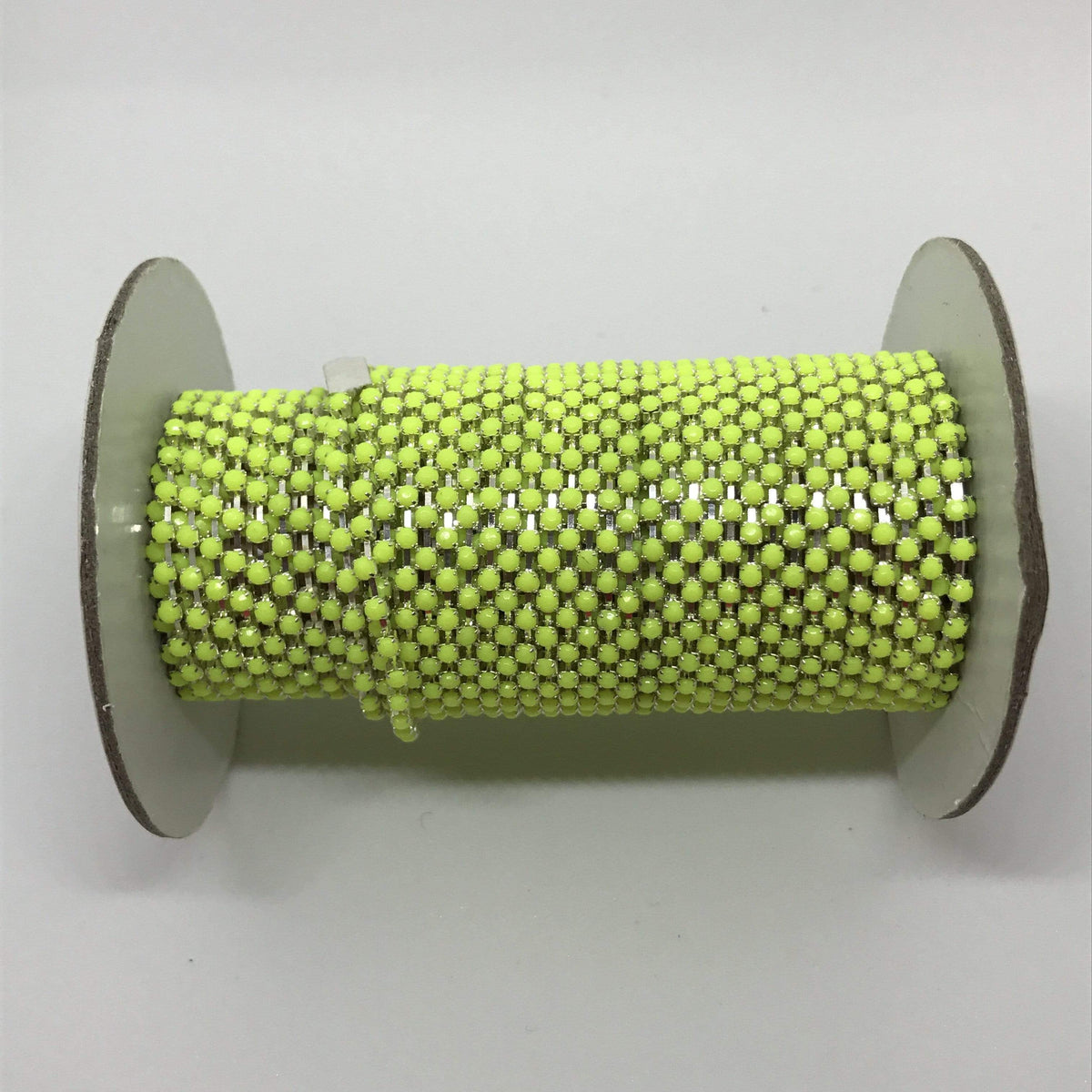 Sundaylace Creations & Bling SS6 Metal Rhinestone Chain Ss6 Neon Yellow Acrylic on Silver Rhinestone Metal Rope Chain, Sold in yard