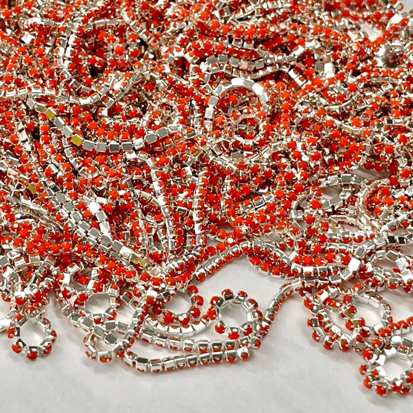 Sundaylace Creations & Bling SS6 Metal Rhinestone Chain Ss6 Orange Acrylic Stone on Silver Metal Rhinestone Chain