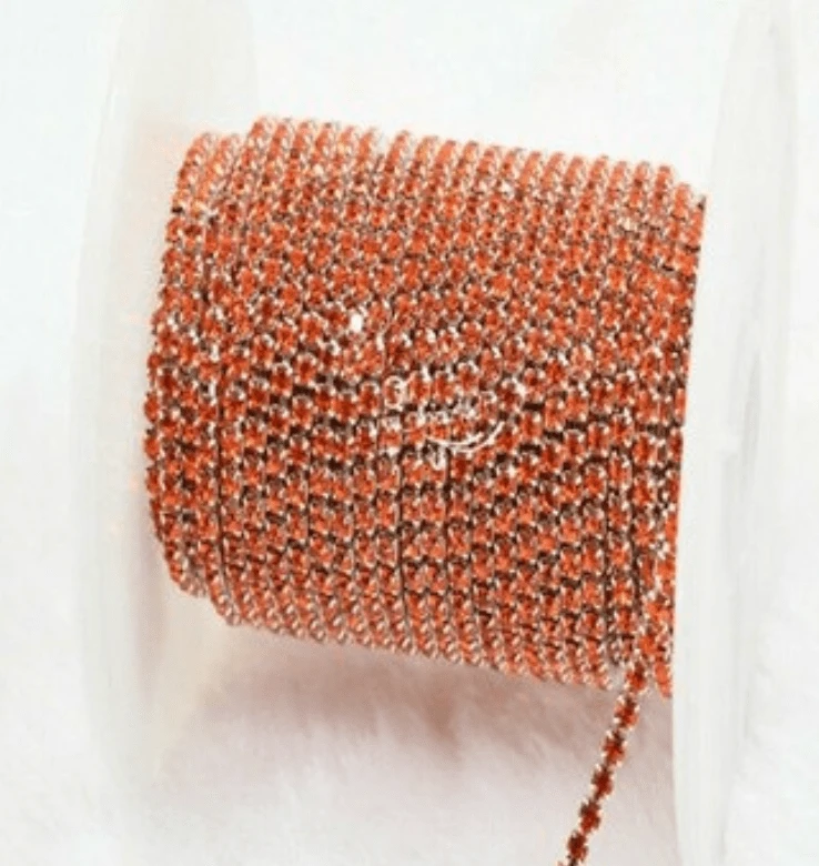 Ss6 Orange on SILVER Metal Rhinestone Chain (Sold in 36") SS6 Metal Rhinestone Chain
