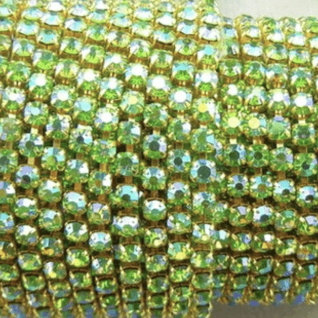 Sundaylace Creations & Bling SS6 Metal Rhinestone Chain Ss6 Peridot Green AB, Rhinestone with Silver/Gold Chain, Rhinestone Metal Chain