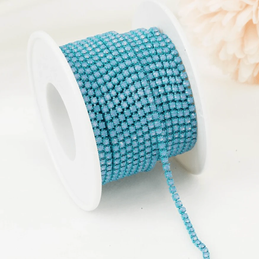 Sundaylace Creations & Bling SS6 Metal Rhinestone Chain Ss6 Pink OPAL Stone on Blue *periwinkle colour, Colour Metal Rhinestone Chain