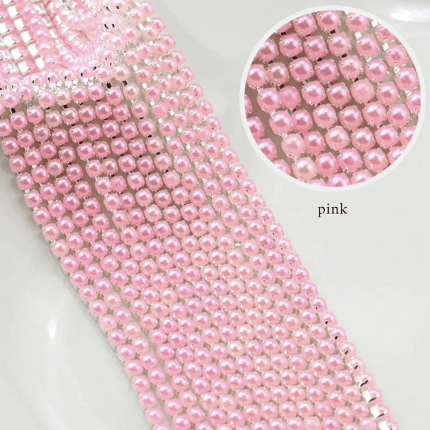 Sundaylace Creations & Bling SS6 Metal Rhinestone Chain Ss6 Pink Pearl Stone, Silver Metal Rhinestone Chain