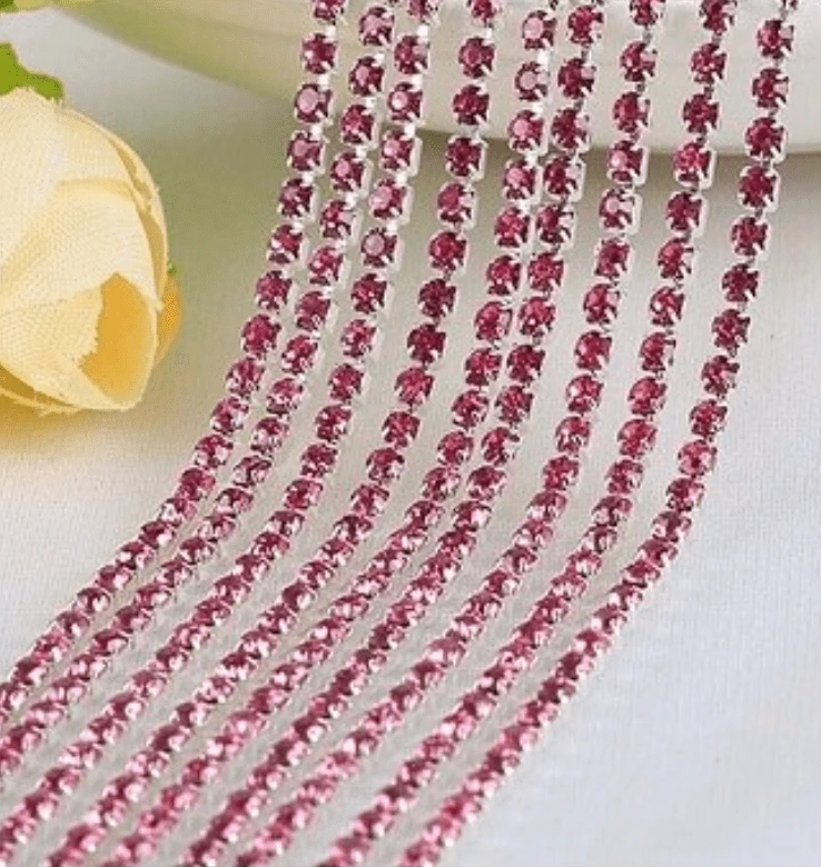 Rose Raspberry Pink Ss6 Raspberry Rose Pink SILVER Metal Rhinestone Chain (Sold in 36") SS6 Metal Rhinestone Chain