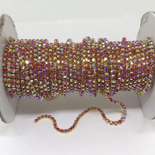 Sundaylace Creations & Bling SS6 Metal Rhinestone Chain Red AB Gold Chain Ss6 Red AB, Rhinestone with Silver/Gold Chain, Rhinestone Metal Chain