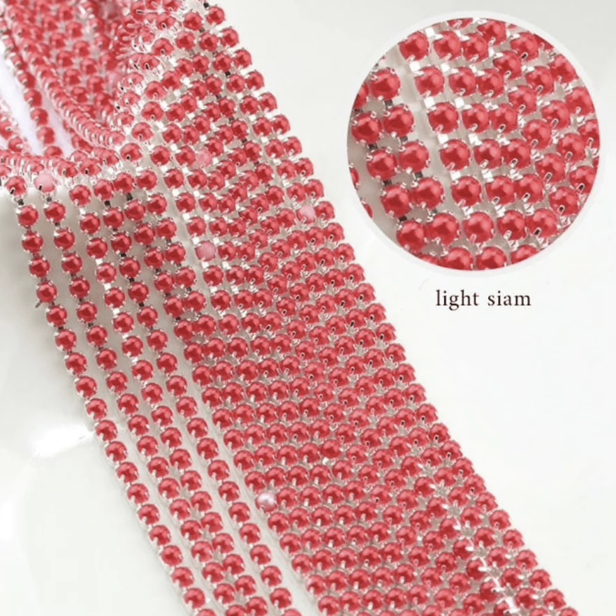 Sundaylace Creations & Bling SS6 Metal Rhinestone Chain Ss6 Red (Light Siam) Pearl Stone, Silver Metal Rhinestone Chain