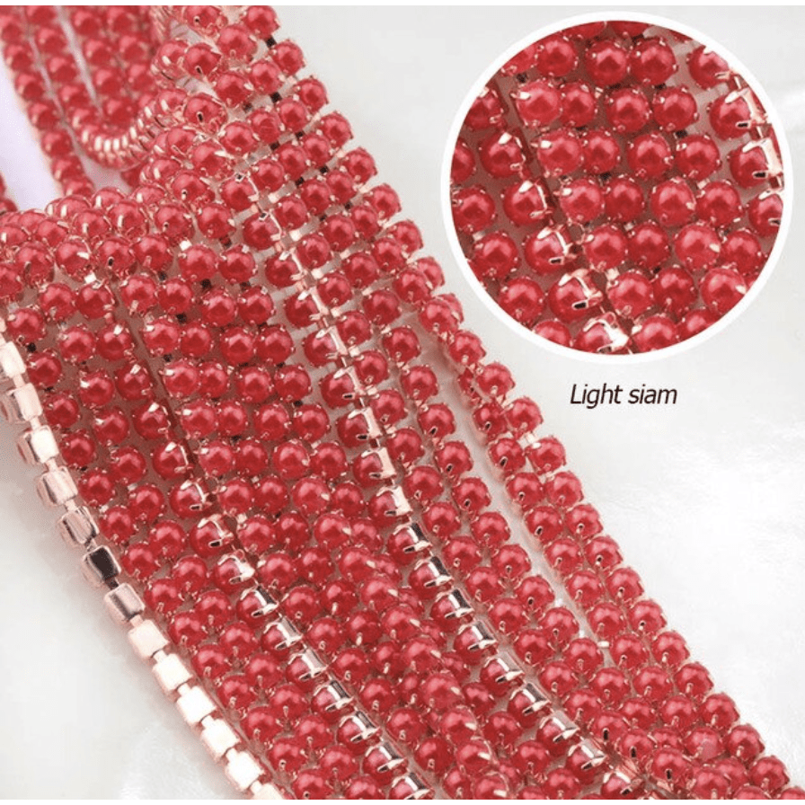 Sundaylace Creations & Bling SS6 Metal Rhinestone Chain Ss6 Red Pearl Stone in Rose Gold Metal Chain, Rhinestone Metal Chain