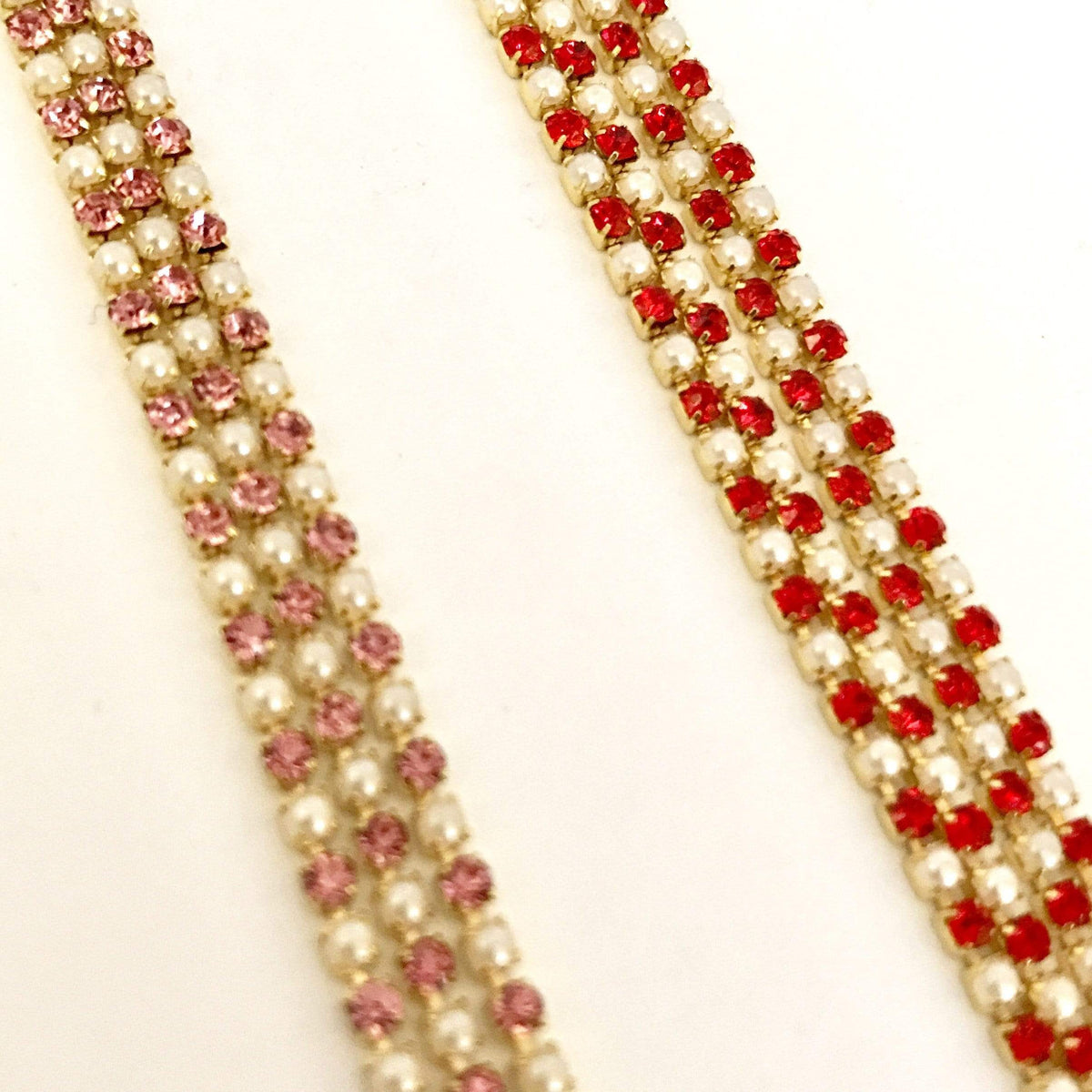 Sundaylace Creations & Bling SS6 Metal Rhinestone Chain Ss6 Red/Pink Stone and Pearl Rhinestone Alternating Rhinestone Metal Chain