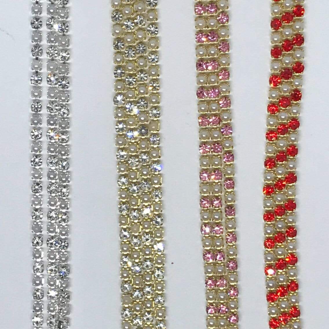Sundaylace Creations & Bling SS6 Metal Rhinestone Chain Ss6 Red/Pink Stone and Pearl Rhinestone Alternating Rhinestone Metal Chain
