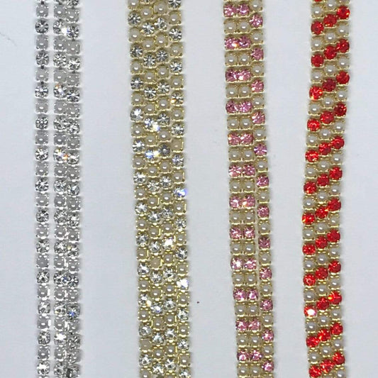 Sundaylace Creations & Bling SS6 Metal Rhinestone Chain Ss6 Red/Pink Stone and Pearl Rhinestone Alternating Rhinestone Metal Chain
