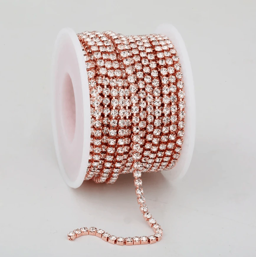 Sundaylace Creations & Bling Ss6 Metal Rhinestone Chain SS6 Rose Gold CLEAR Stone DENSE, Rhinestone Metal Cup Chain, → 10 Yard BULK BUY!