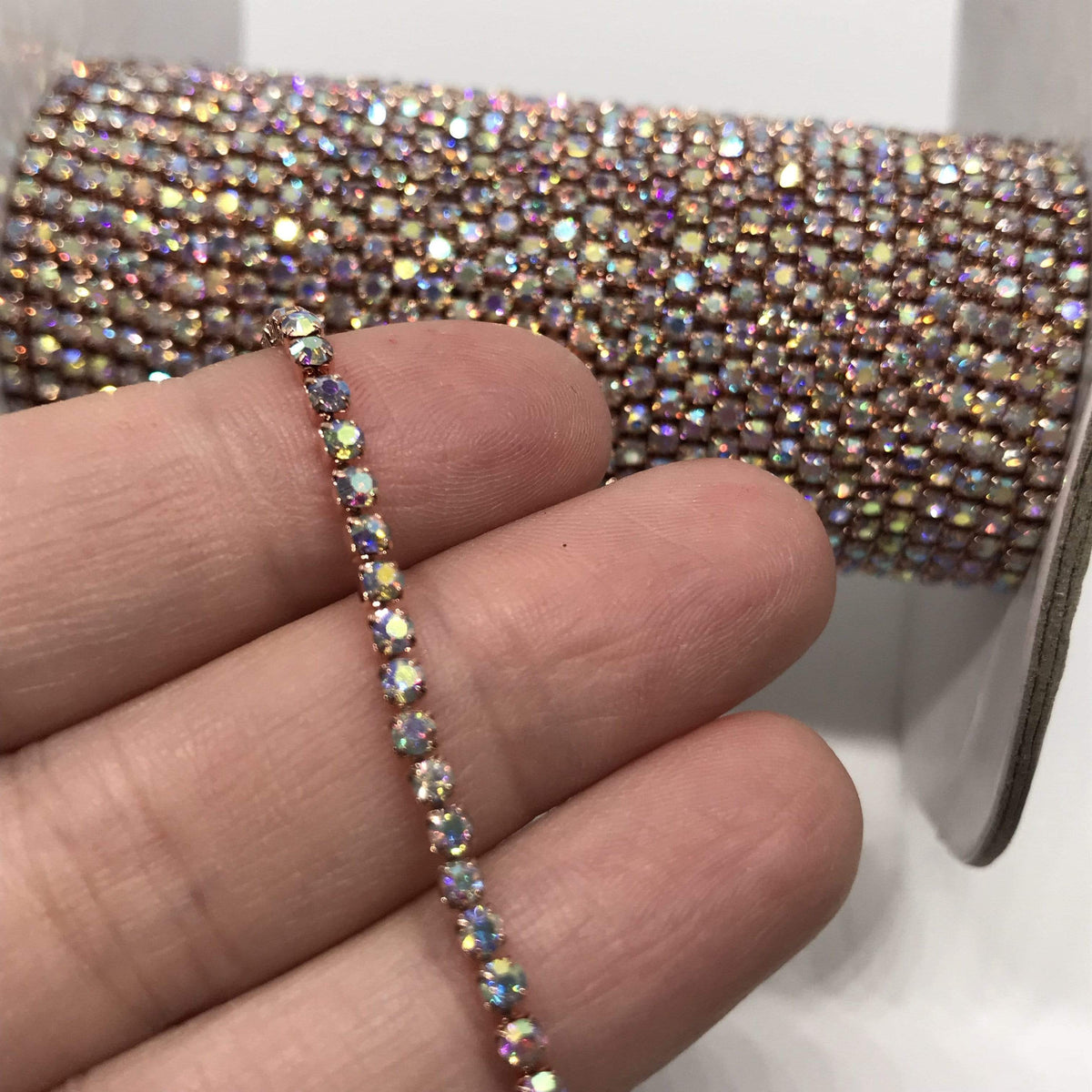 Sundaylace Creations & Bling SS6 Metal Rhinestone Chain Ss6 Rose Gold Rhinestone Metal Chain *Grade AAA Rhinestone*, AB and Clear Stones Dense Rhinestone Chain